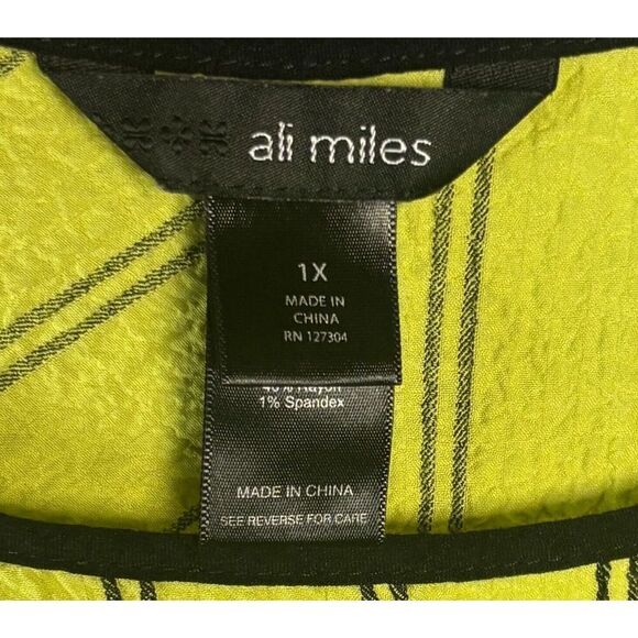 Ali Miles Tunic Size 1X Striped Yellow Artsy Pocket Button Lagenlook Corpcore - Picture 6 of 10